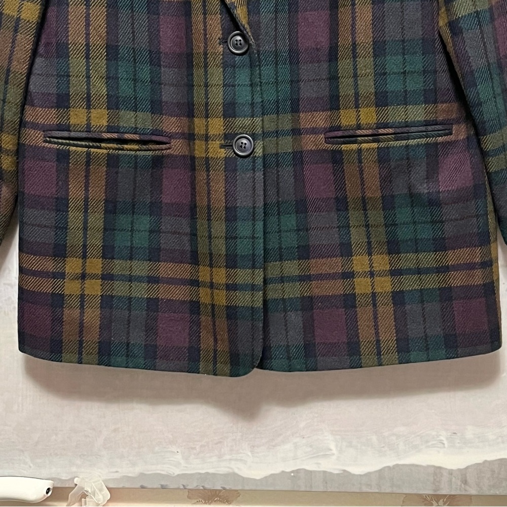 Vtg Requirements Wool Blend Blazer Womens Sz 16 Purple Green Tartan Plaid Jacket - Picture 6 of 16